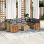 vidaXL Set Divano da Giardino 10 pz con Cuscini Beige in Polyrattan