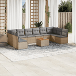 VidaXL Set Divano da Giardino 11 pz con Cuscini Beige Misto Polyrattan