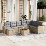 VidaXL Set Divano da Giardino 9 pz con Cuscini Beige Misto Polyrattan