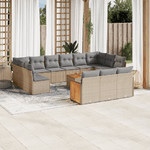 VidaXL Set Divani da Giardino 14pz con Cuscini in Polyrattan Beige