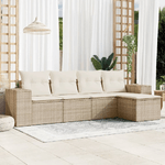 VidaXL Set Divano da Giardino 5 pz con Cuscini Beige in Polyrattan