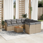 VidaXL Set Divano da Giardino 9 pz con Cuscini Beige Misto Polyrattan