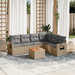 VidaXL Set Divani da Giardino 7 pz con Cuscini Beige in Polyrattan