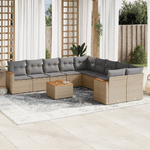 VidaXL Set Divano da Giardino 11 pz con Cuscini Beige Misto Polyrattan