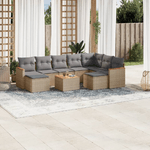 VidaXL Set Divano da Giardino 10 pz con Cuscini Beige in Polyrattan