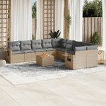 VidaXL Set Divano da Giardino 11 pz con Cuscini Beige Misto Polyrattan