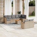 vidaXL Set Divano da Giardino 10 pz con Cuscini Beige in Polyrattan