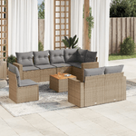 VidaXL Set Divano da Giardino 9 pz con Cuscini Beige in Polyrattan