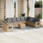 vidaXL Set Divani da Giardino 11 pz con Cuscini Beige in Polyrattan