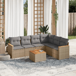 vidaXL Set Divani da Giardino 7 pz con Cuscini Beige in Polyrattan