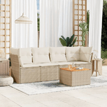 VidaXL Set Divano da Giardino 5 pz con Cuscini Beige in Polyrattan