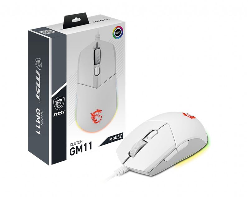 MSI-CLUTCH-GM11-WHITE-mouse-Giocare-Ambidestro-USB-tipo-A-Ottico-5000-DPI