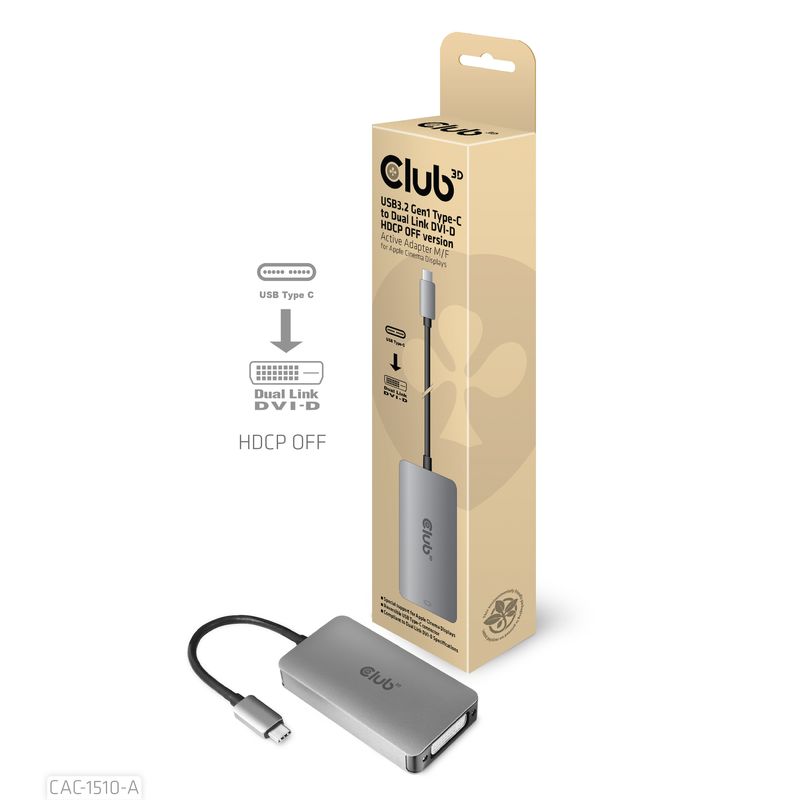 CLUB3D-CAC-1510-A-cavo-e-adattatore-video-025-m-USB-tipo-C-DVI-Grigio