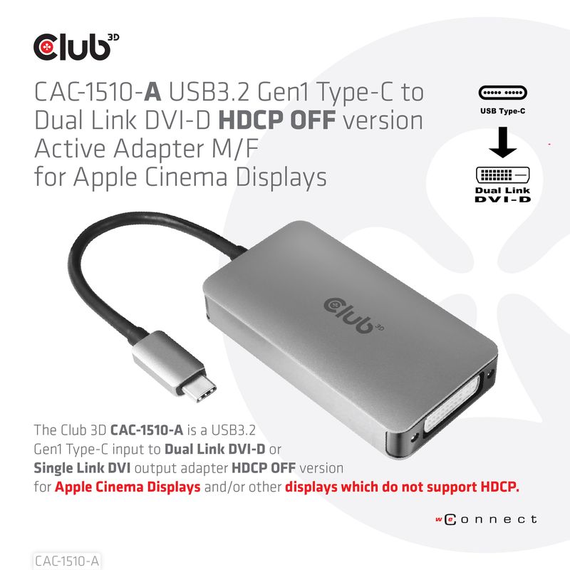 CLUB3D-CAC-1510-A-cavo-e-adattatore-video-025-m-USB-tipo-C-DVI-Grigio