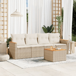 VidaXL Set Divano da Giardino 5 pz con Cuscini Beige in Polyrattan