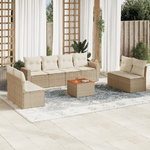 VidaXL Set Divano da Giardino 9 pz con Cuscini Beige in Polyrattan