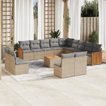 VidaXL Set Divani da Giardino 14pz con Cuscini in Polyrattan Beige