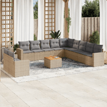 vidaXL Set Divani da Giardino 12 pz con Cuscini Beige in Polyrattan