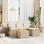 vidaXL Set Divano da Giardino 5 pz con Cuscini Beige in Polyrattan