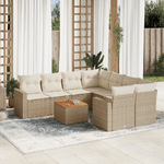 VidaXL Set Divano da Giardino 9 pz con Cuscini Beige in Polyrattan