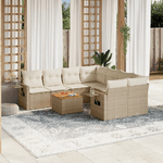 vidaXL Set Divano da Giardino 9 pz con Cuscini Beige in Polyrattan