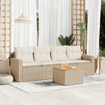 VidaXL Set Divano da Giardino 5 pz con Cuscini Beige in Polyrattan