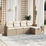 VidaXL Set Divano da Giardino 5 pz con Cuscini Beige in Polyrattan