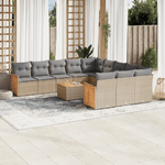 vidaXL Set Divani da Giardino 12 pz con Cuscini Beige in Polyrattan