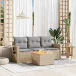 VidaXL Set Divano da Giardino 4 pz con Cuscini Beige in Polyrattan