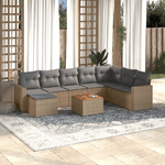 vidaXL Set Divano da Giardino 9 pz con Cuscini Beige in Polyrattan