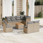 vidaXL Set Divano da Giardino 9 pz con Cuscini Beige in Polyrattan