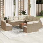 vidaXL Set Divani da Giardino 12 pz con Cuscini Beige in Polyrattan