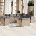 VidaXL Set Divani da Giardino 14pz con Cuscini in Polyrattan Beige