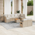 VidaXL Set Divano da Giardino 10 pz con Cuscini Beige in Polyrattan