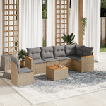 VidaXL Set Divano da Giardino 7 pz con Cuscini Beige Misto Polyrattan