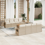 VidaXL Set Divano da Giardino 9 pz con Cuscini Beige in Polyrattan