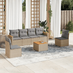 VidaXL Set Divano da Giardino 7 pz con Cuscini Beige Misto Polyrattan