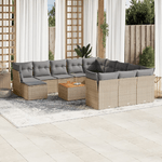 VidaXL Set Divano da Giardino 13 pz con Cuscini Beige Misto Polyrattan