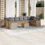 VidaXL Set Divano da Giardino 11 pz con Cuscini Beige Misto Polyrattan