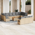 VidaXL Set Divano da Giardino 14 pz con Cuscini Beige Misto Polyrattan