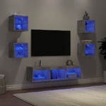 Mobili TV a Muro con LED 7pz Grigio Cemento Legno ingegnerizzato