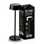 V-TAC Lampada LED da Tavolo 2W Colore Nero in Alluminio ricaricabile con USB C Touch Dimmerabile 3000K