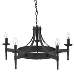 Lampadario Industrial-Nordico Cartwheel Ii Ferro Nero 5 Luci E14