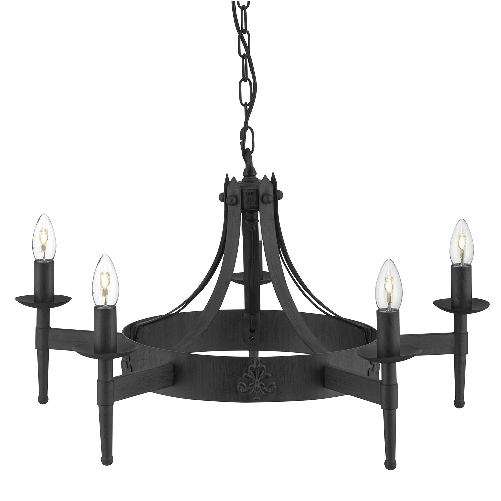 Lampadario Industrial-Nordico Cartwheel Ii Ferro Nero 5 Luci E14