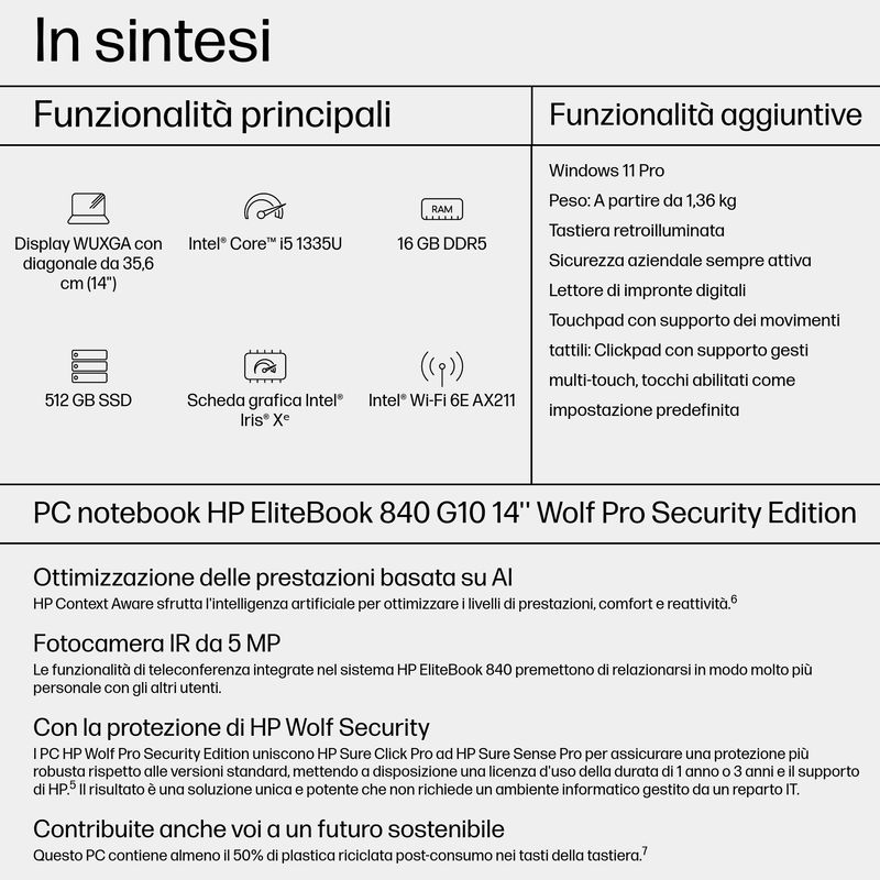 Hp-Nb-Elitebook-840-G10-Wolf-Sec-Edition-I5-1335U-16Gb-512Gb-14-Win-11-Pro-3Yw-Travel-Carbon-Neutr