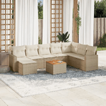 vidaXL Set Divano da Giardino 9 pz con Cuscini Beige in Polyrattan