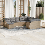 vidaXL Set Divano da Giardino 10 pz con Cuscini Beige in Polyrattan