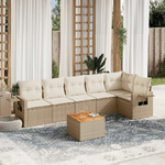 vidaXL Set Divani da Giardino 7 pz con Cuscini Beige in Polyrattan