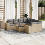 vidaXL Set Divano da Giardino 9 pz con Cuscini Beige in Polyrattan