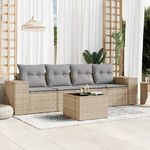 vidaXL Set Divano da Giardino 5 pz con Cuscini Beige in Polyrattan